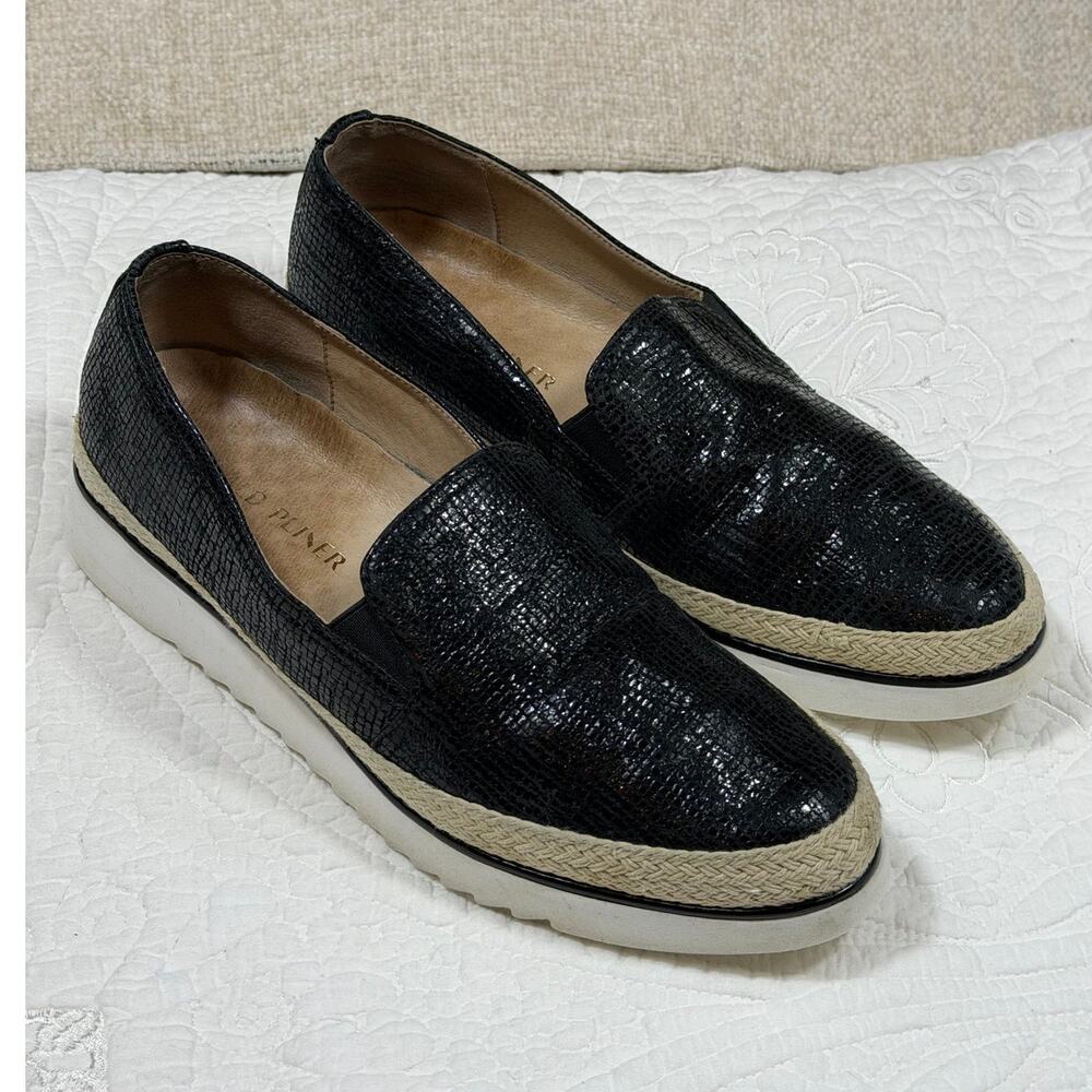Donald J Pliner Women Black 8 Textured Leather Loafer Slip On Comfort Shoe Dress